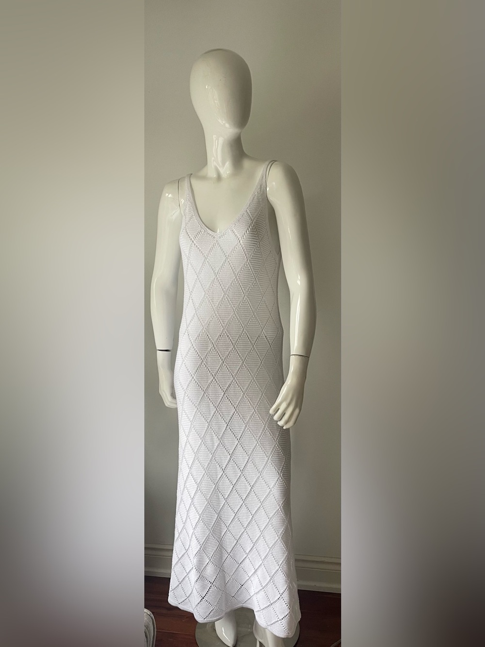 White Knit Midi Dress Cotton Textured Slip Dress Made in Canada Size S M - Picture 3 of 9